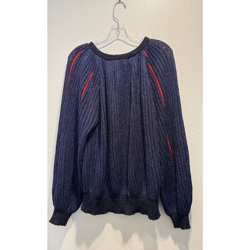 Vintage Brenda‎ French Navy Blue Red Striped Pullover Sweater Artsy Hand Loomed